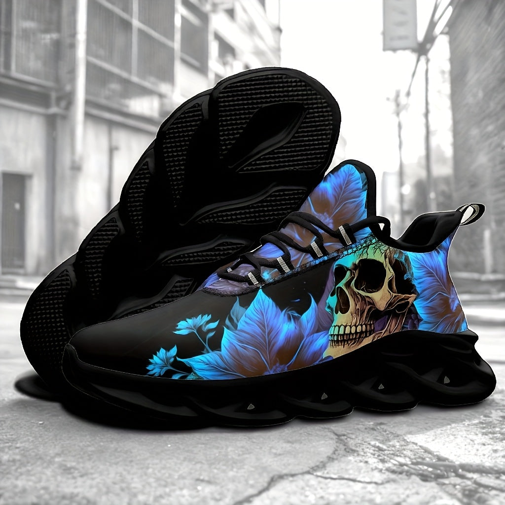 Blue Purple Skull Plus Size Men's Outdoor Casual Sneakers