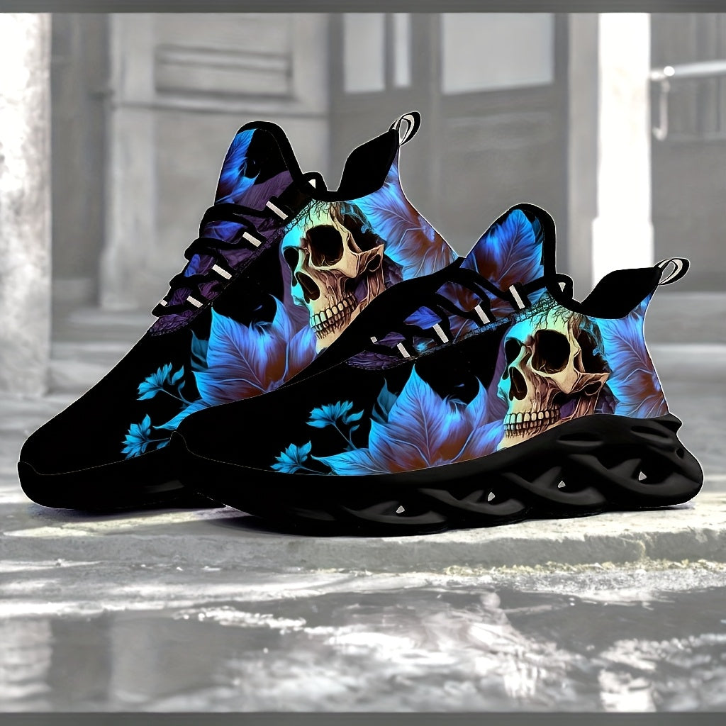 Blue Purple Skull Plus Size Men's Outdoor Casual Sneakers