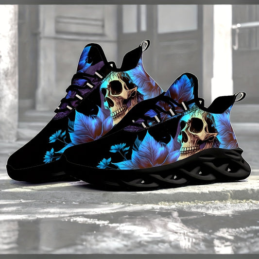 Blue Purple Skull Plus Size Men's Outdoor Casual Sneakers
