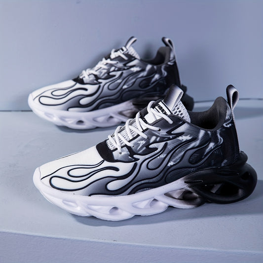 Casual Road Sports Shoes: Gradient Flame Printed Sports Shoes, With Hollow Breathable Soles